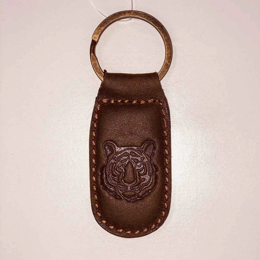 Tiger Embossed Leather Key Chain