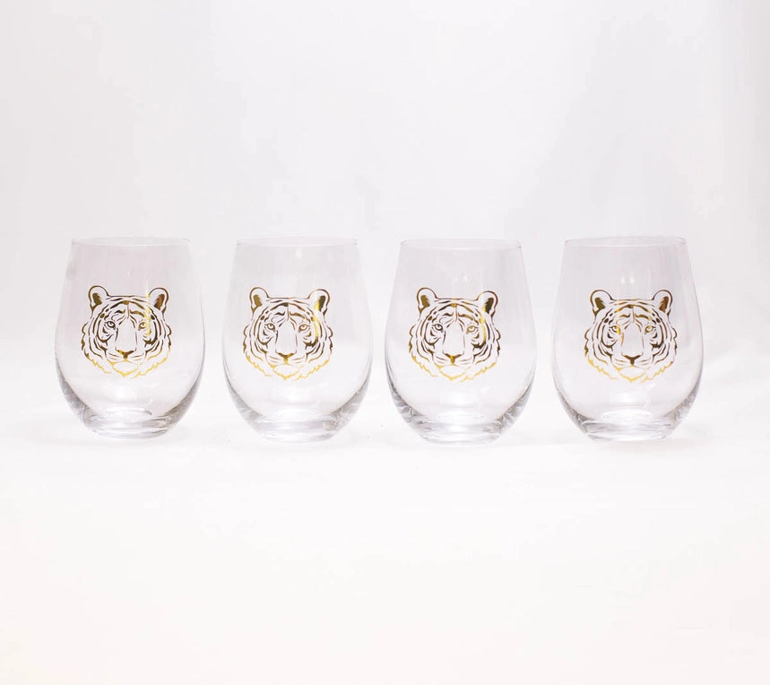 Tiger Stemless Wine Glasses (Set of 4)