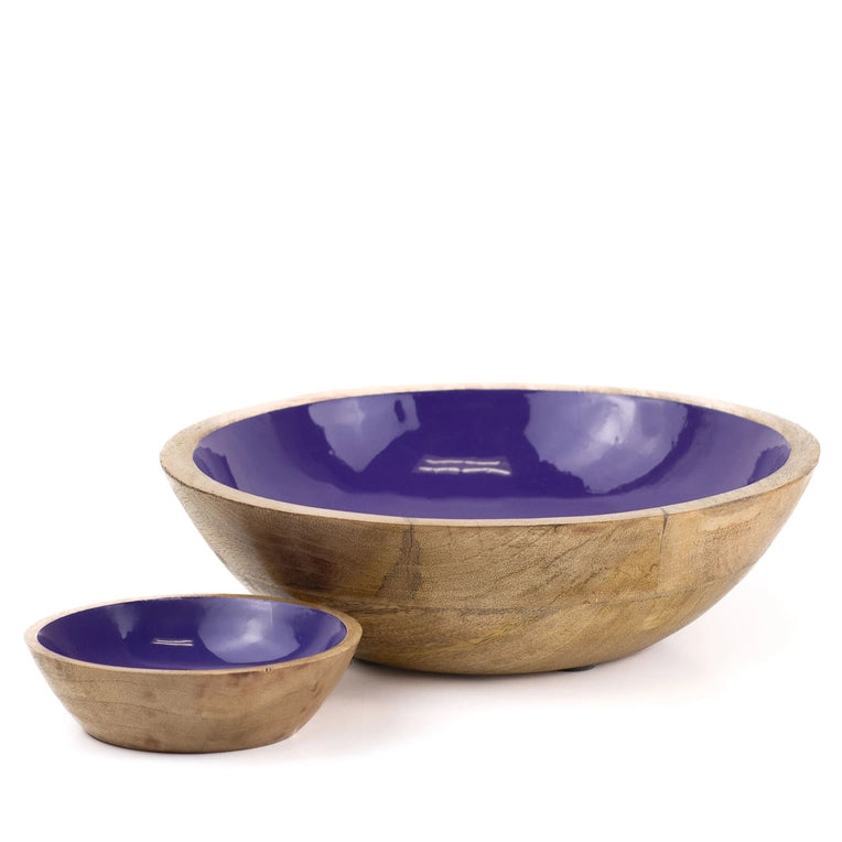 Purple-Glazed Wooden Chip and Dip Bowls