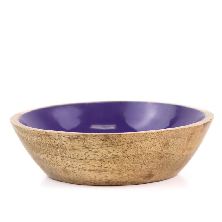 Purple-Glazed Wooden Chip and Dip Bowls