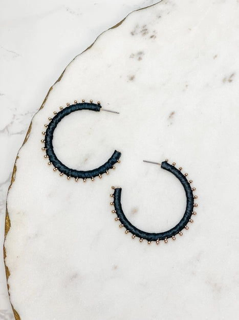 Gold-Studded Hoops - Black