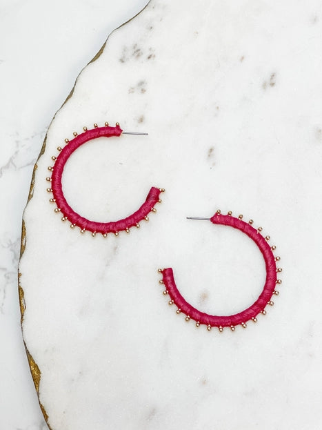 Gold-Studded Hoops - Red