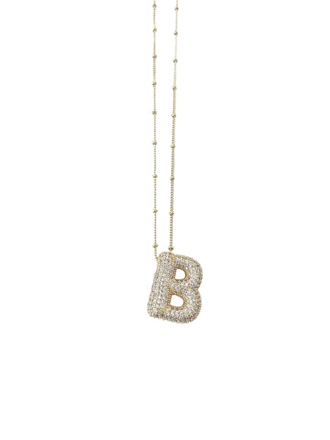 Bubble Initial Necklace (Pave Gold)