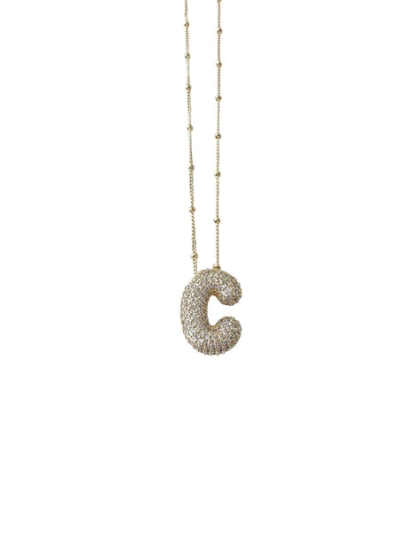 Bubble Initial Necklace (Pave Gold)