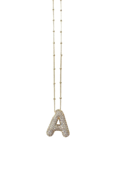 Bubble Initial Necklace (Pave Gold)