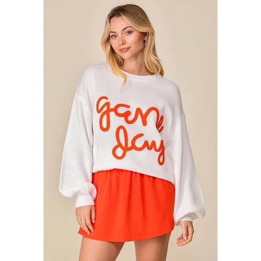 Gameday Glory Sweater (white/orange)