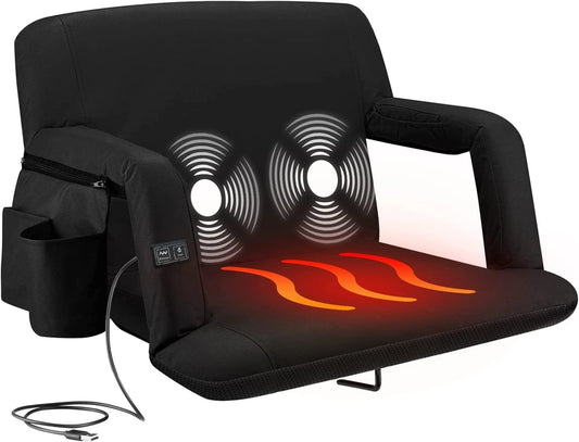 Reclining Heated + Massage Stadium Seat with Armrests