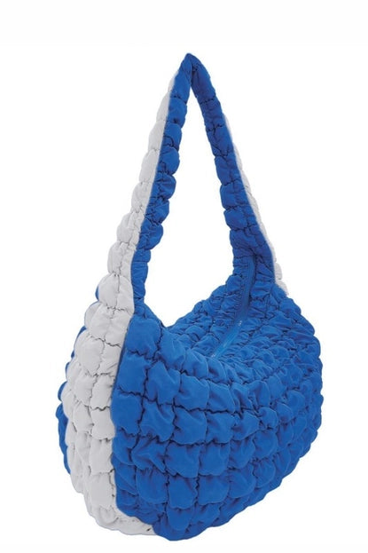 Puff Quilted Shoulder Bag (Blue/White)