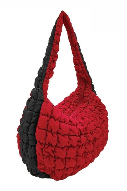 Puff Quilted Shoulder Bag (Red/Black)