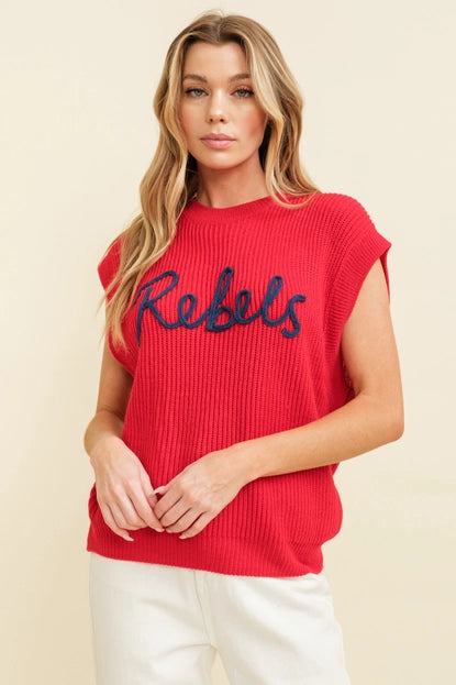 Embroidered Sleeveless Sweater Top - Rebels