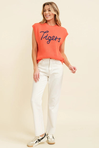 Embroidered Sleeveless Sweater Top - Tigers