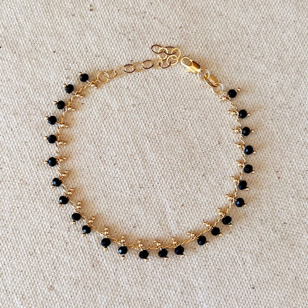 18K Gold Black Beaded Bracelet