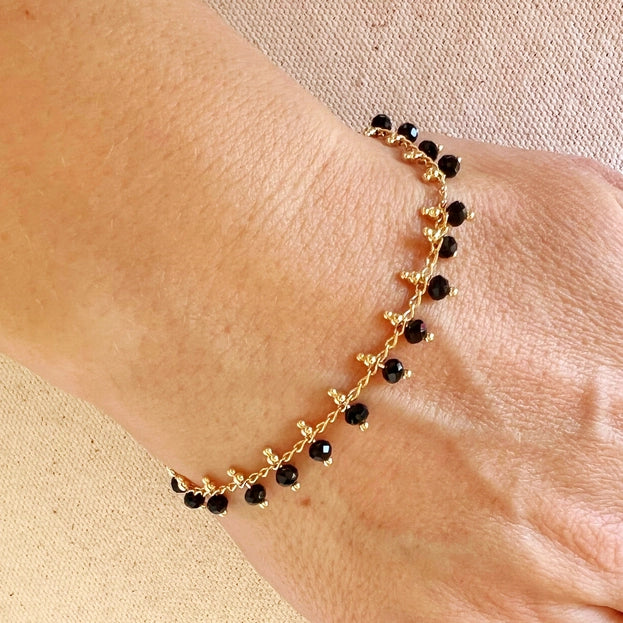 18K Gold Black Beaded Bracelet