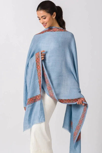 Hand-Embroidered All-Season Scarf/Wrap (Blue)