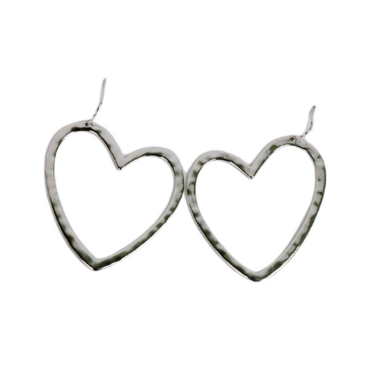 Robert Lee Morris 3" Silver Hammered Heart Dangle Earrings (ready to ship!)