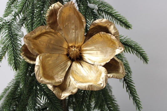 6" Gold Magnolia Clip Ornament (Set of 2)