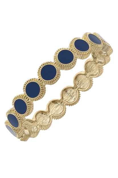 Bianca Fluted Gold + Dark Blue Enamel Hoops with Matching Bangle