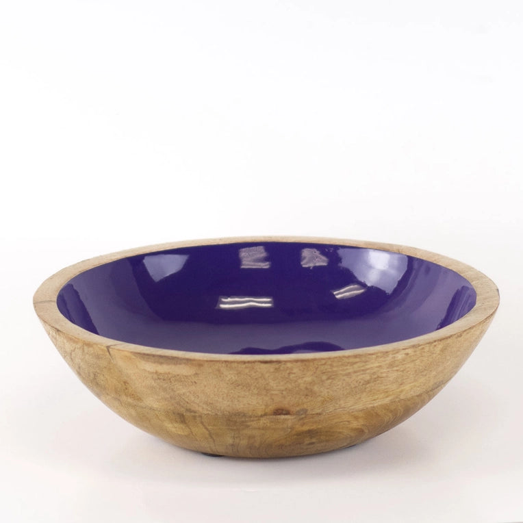 Purple-Glazed Wooden Chip and Dip Bowls