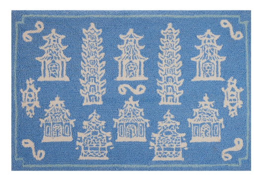 Periwinkle Pagodas Hook Rug