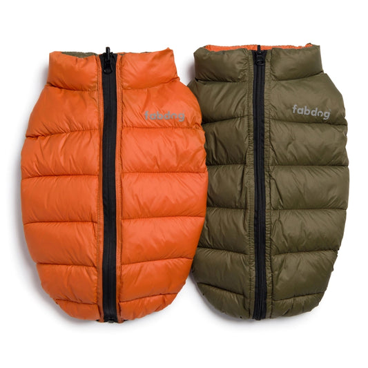 Reversible Dog Puffer Coat (Olive/Orange)