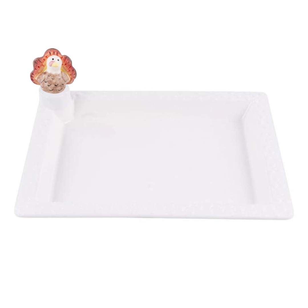 White Serving Platter with Ornamental Fall Toppers