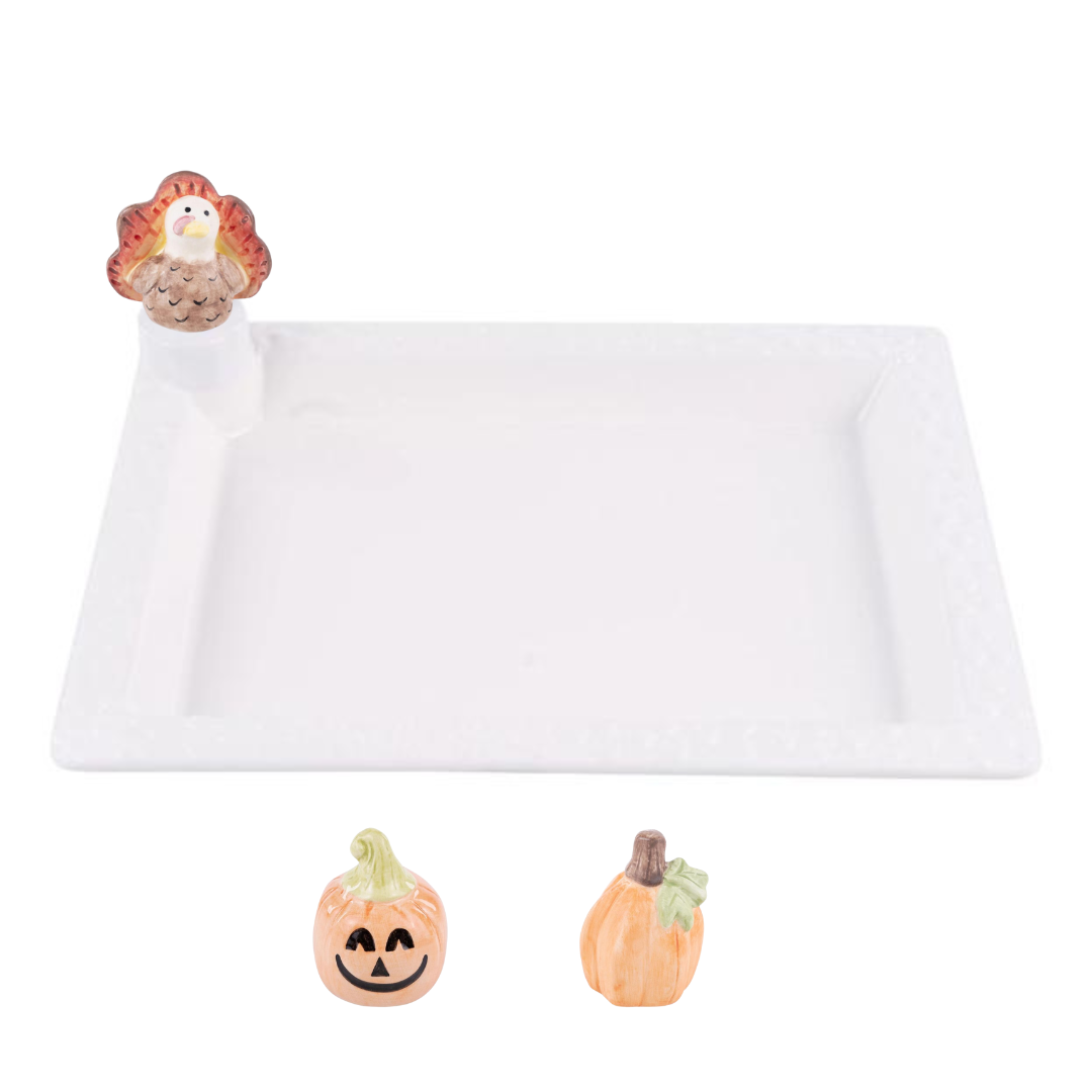 White Serving Platter with Ornamental Fall Toppers