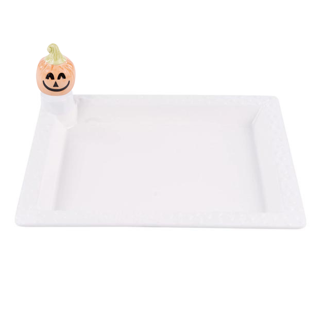 White Serving Platter with Ornamental Fall Toppers