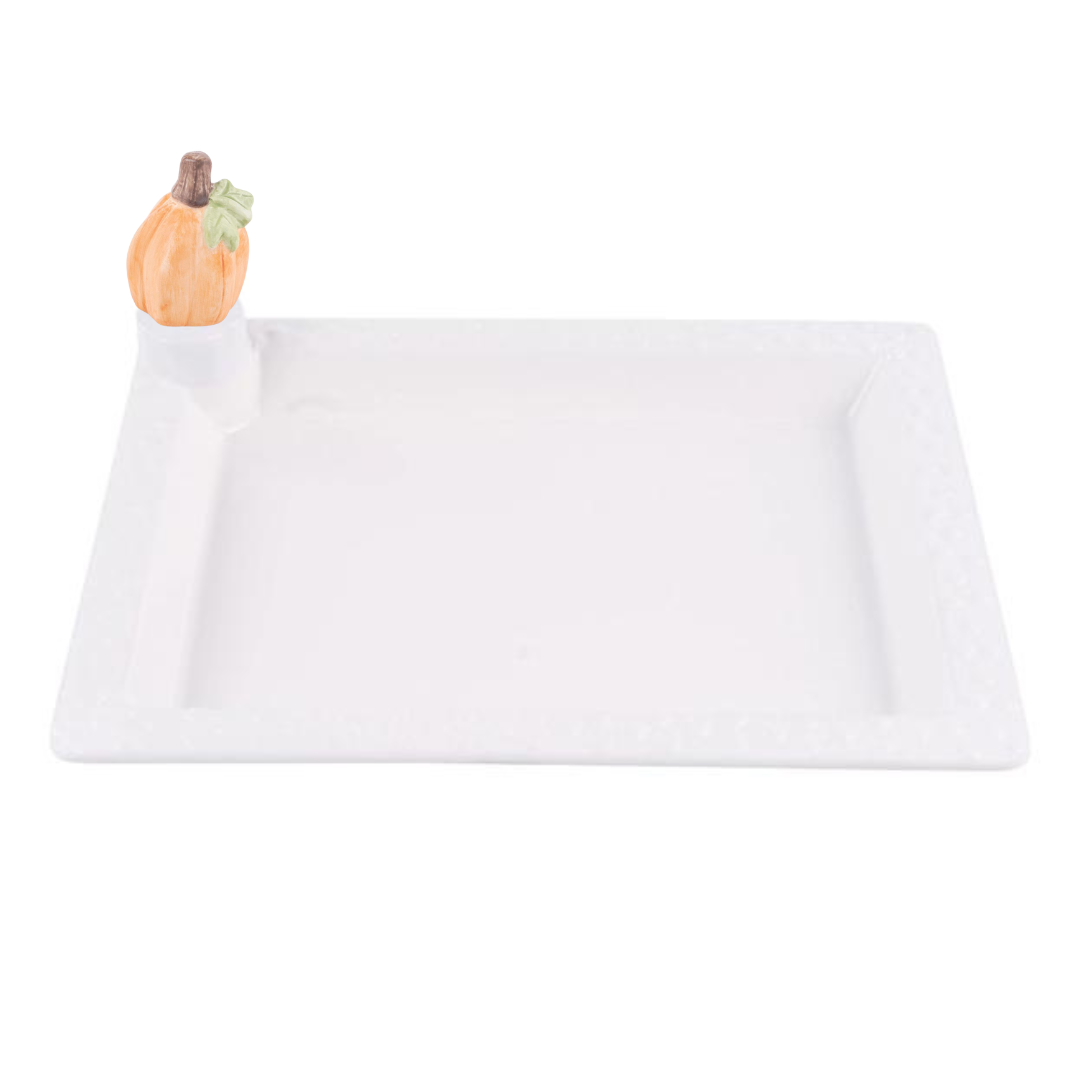 White Serving Platter with Ornamental Fall Toppers