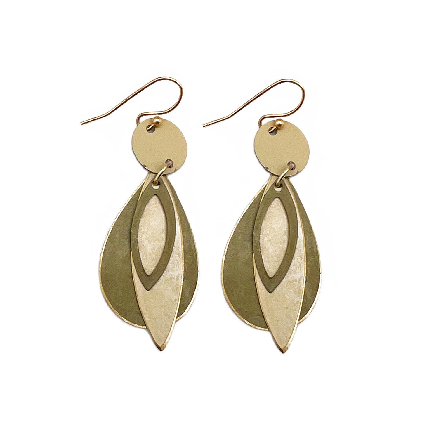 Brass Patina Earrings - Green and Brass Cutout Layers