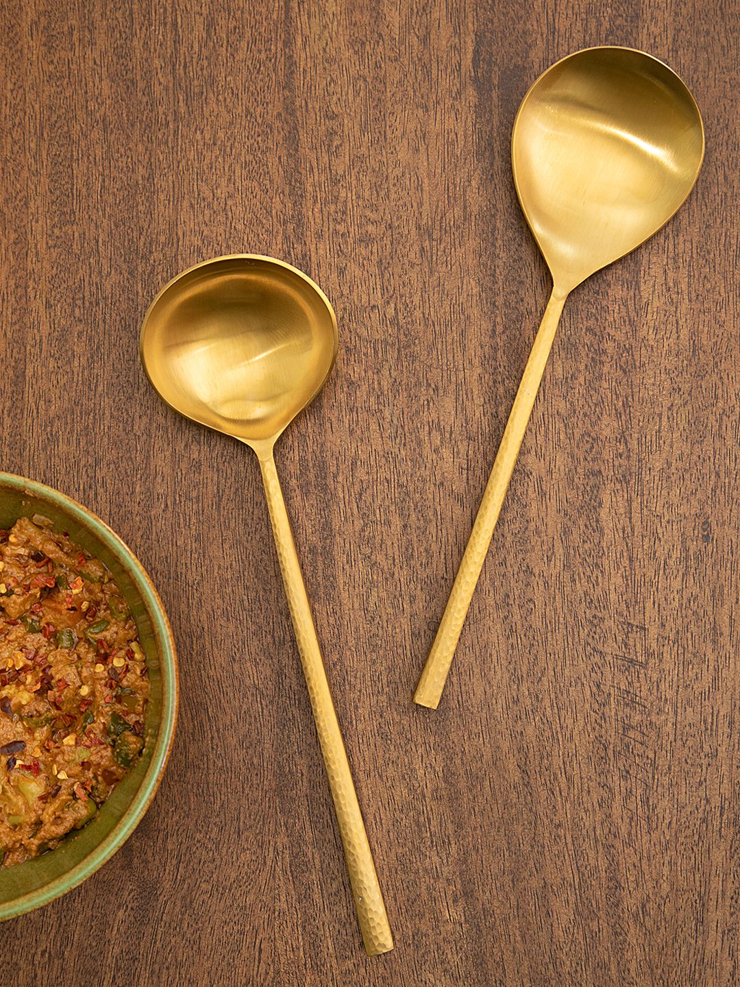 Aurum Gold Hammered Handle Serving Spoons - Set of 2