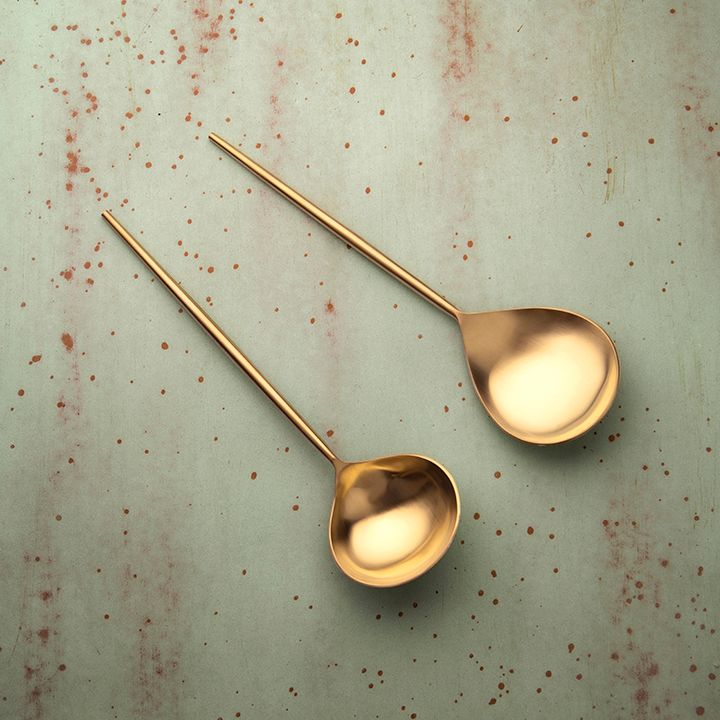 Aurum Gold Hammered Handle Serving Spoons - Set of 2