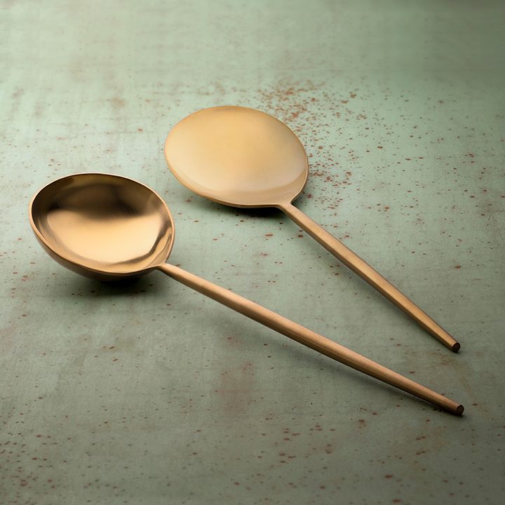 Aurum Gold Hammered Handle Serving Spoons - Set of 2